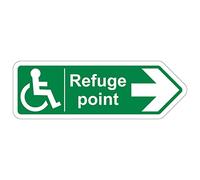 V Safety Shaped Safety Sign - Refuge Point Arrow Right - 600X200-1MM Rigid Plastic