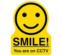 V Safety Shaped Safety Sign - Smiley Face You Are On Cctv - 200X300 - Yellow Self Adhesive Vinyl