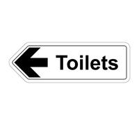 V Safety Shaped Safety Sign - Toilets Arrow Left - 450X150 - Self Adhesive Vinyl