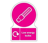 V Safety Shaped WRAP - Low Energy Bulbs 150 x 200 mm Safety Sign - 2mm Super-Tough Rigid Plastic