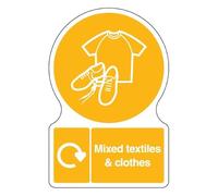 V Safety Shaped WRAP - Mixed Textiles & Clothes 200 x 300mm Safety Sign - 1mm Rigid Plastic