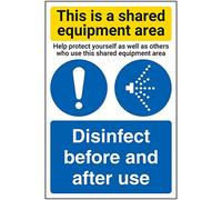 V Safety Shared Equipment Area/Disinfect - 200mm x 300mm - Self Adhesive Vinyl