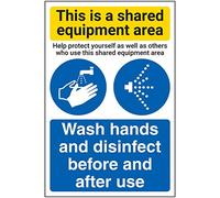 V Safety Shared Equipment Area/Wash Hands And Disinfect - 200mm x 300mm - 1mm Rigid Plastic