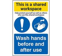 V Safety Shared Workspace/Wash Hands - 200mm x 300mm - Self Adhesive Vinyl