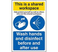V Safety Shared Workspace/Wash Hands And Disinfect - 200mm x 300mm - 1mm Rigid Plastic