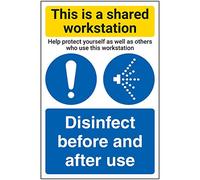 V Safety Shared Workstation/Disinfect - 200mm x 300mm - Self Adhesive Vinyl