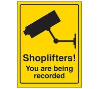 V Safety Shoplifters you Are Being Recorded Sign - 100mm x 150mm - Rigid Plastic