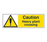 V Safety Signs 67079BP-S "Caution Heavy Plant Crossing" Warning Building Sign, Self Adhesive, Landscape, 600 mm x 200 mm, Black/Yellow