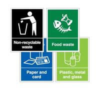 V Safety Simpler Recycling Sign 4-Pack | Colour-Coded Waste Segregation Signs | Durable & Easy to Read | Made in UK