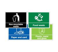 V Safety Simpler Recycling Sign 4-Pack | Colour-Coded Waste Segregation Signs | Landscape | Durable & Easy to Read | Made in UK (Multi, 400 x 300 mm)