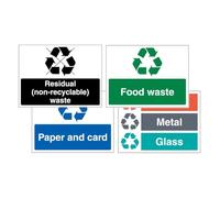 V Safety Simpler Recycling Symbol Sign 4-Pack | Colour-Coded Waste Recycling Signs | Landscape | Durable & Easy to Read | Made in UK (Multi, 600 x 450 mm)