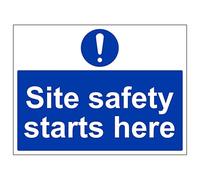 V Safety Site Safety Starts Here - Large Landscape 600 x 450 mm - 3mm Aluminium Composite Safety Sign
