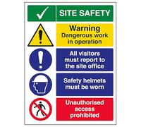 V Safety Site Safety/Warning Dangerous Work In Operation 450 x 600 mm - 2mm Rigid Plastic Safety Sign