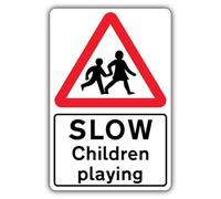 V Safety Slow Children playing - Children Crossing Triangle Safety Sign - 400 x 600 mm - 2mm Rigid Plastic