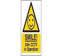 V Safety Smile! 24Hr CCTV In Operation Sign - 200mm x 300mm - 1mm Rigid Plastic
