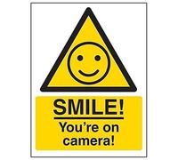 V Safety Smile! You're On Camera! Sign - 100mm x 150mm - 1mm Rigid Plastic