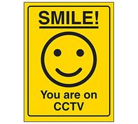 V Safety Smiley Face you Are On CCTV Sign - 150mm x 200mm - Self Adhesive Vinyl