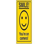 V Safety Smiley Face You're On Camera Sign - 100mm x 150mm - Rigid Plastic