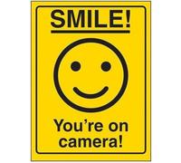 V Safety Smiley Face You're On Camera Sign - 150mm x 200mm - Rigid Plastic
