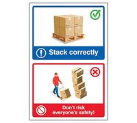 V Safety Stack Correctly/Dont Risk Everyone's Safety! 200 x 300mm - 1mm Rigid Plastic Safety Sign