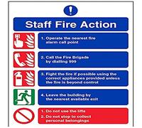 V Safety Staff Fire Action/Call 999 Fire Action Sign - 150mm x 200mm - 1mm Rigid Plastic