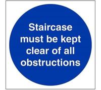 V Safety Staircase Must Be Kept Clear Of All Obstructions Sign - 150mm x 150mm - Self Adhesive Vinyl