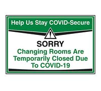 V Safety Stay Covid Secure - Changing Rooms Closed Sign - 300mm x 200mm - 1mm Rigid Plastic