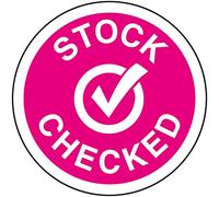 V Safety Stock Checked Pink Sticker - 50mm Diameter (Roll of 250)