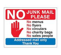 V Safety Stop Hand Symbol: No Junk Mail Please, No Menus, No... 150 x 100 mm - 3mm Brushed Aluminium Composite Safety Sign