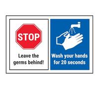 V Safety STOP/Leave Germs Behind/Wash Your Hands For 20 Seconds 150 x 100 mm - 3mm Aluminium Composite Safety Sign