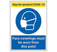 V Safety Stop The Spread - Face Coverings… This Point - 300x400mm - Self Adhesive Vinyl