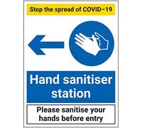 V Safety Stop The Spread - Hand Sanitiser Station Left - 300x400mm - 1mm Rigid Plastic
