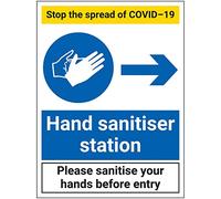 V Safety Stop The Spread - Hand Sanitiser Station Right - 300x400mm - Self Adhesive Vinyl