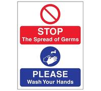 V Safety Stop the spread of germs - 400x600mm 2mm Rigid Plastic Safety Sign