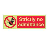 V Safety Strictly No Admittance Access Sign - Glow In The Dark - 300X100mm (X3)