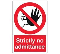 V Safety Strictly No Admittance - Portrait 150 x 200 mm - 2mm Super-Tough Rigid Plastic Safety Sign