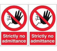 V Safety Strictly No Admittance - Portrait 150 x 200mm - 2mm Rigid Plastic Safety Sign (Pack of 2)