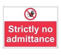 V Safety Strictly No Admittance Sign - 400mm x 300mm - Self Adhesive Vinyl