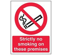 V Safety Strictly No Smoking On These Premesis - 450 x 600mm Self Adhesive Vinyl Safety Sign