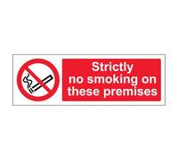 V Safety Strictly No Smoking On These Premises - Landscape 300 x 100 mm - 2mm Rigid Plastic Safety Sign
