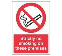 V Safety Strictly No Smoking On These Premises - Portrait 210 x 297 mm (A4) - Self Adhesive Vinyl Safety Sign