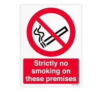 V Safety Strictly No Smoking On These Premises - Portrait Safety Sign - 150 x 200 mm - Self-Adhesive Monomeric Vinyl