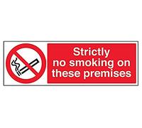 V Safety Strictly No Smoking On These Premises Prohibition Sign - 600mm x 200mm - 1mm Rigid Plastic
