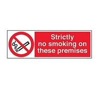 V Safety Strictly No Smoking On These Premises Prohibition Sign - 600mm x 200mm - Self Adhesive Vinyl