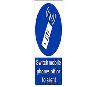 V Safety Switch Mobile Phone Off Or Silent Sign - 200mm x 300mm - Self Adhesive Vinyl