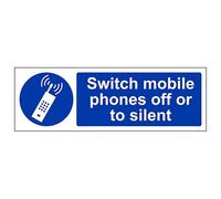 V Safety Switch Mobile Phone Off Or To Silent - Landscape 600 x 200 mm - 3mm Aluminium Composite Safety Sign