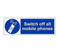V Safety Switch Off All Mobile Phones - Landscape 600 x 200 mm - 3mm Aluminium Composite Safety Sign