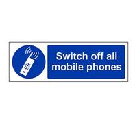 V Safety Switch Off All Mobile Phones Sign - 300mm x 100mm - 1mm Rigid Plastic