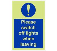 V Safety Switch Off Lights When Leaving Sign - Glow In The Dark 100X150mm (X3)