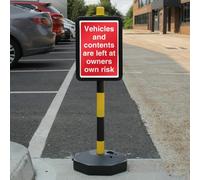 V Safety Temporary Signpost - Vehicles & Contents Left At Owners Own Risk Safety Sign - 210 x 297 mm (A4) - 3mm RA2 Reflective Aluminium Composite